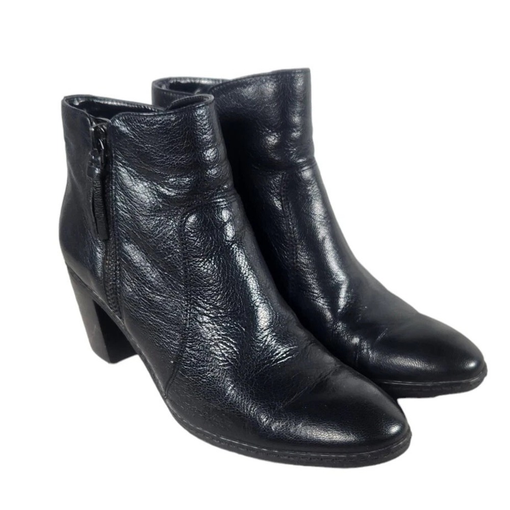 Anne Klein Black Leather Heeled Ankle Boots Zip Up Classic Style Women's Size 6